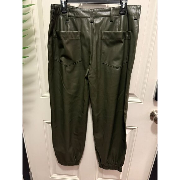 Womens Olive Green Vegan Faux Leather Joggers Size 12 By Velvet By Graham & Spen - Picture 2 of 4